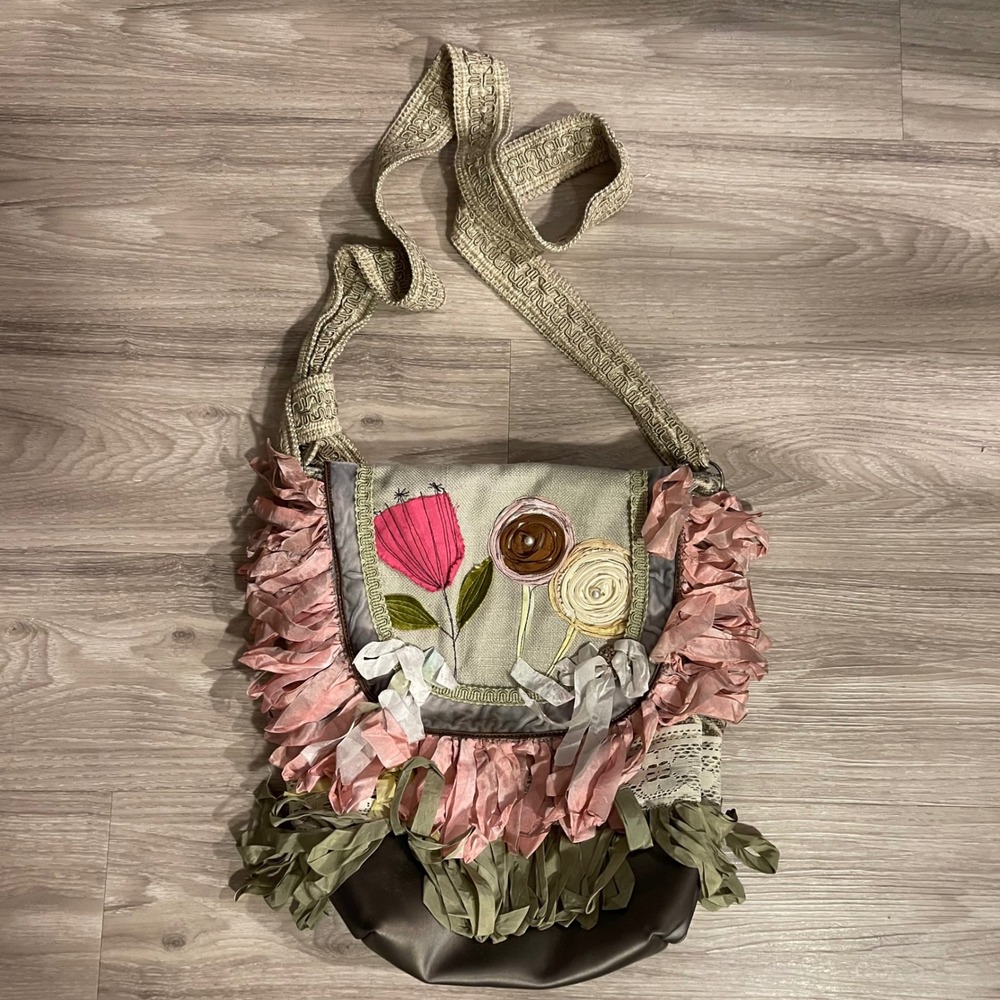 Floral Whimseygoth Ruffled Artsy Purse Satchel Bag Fairycore Cottagecore